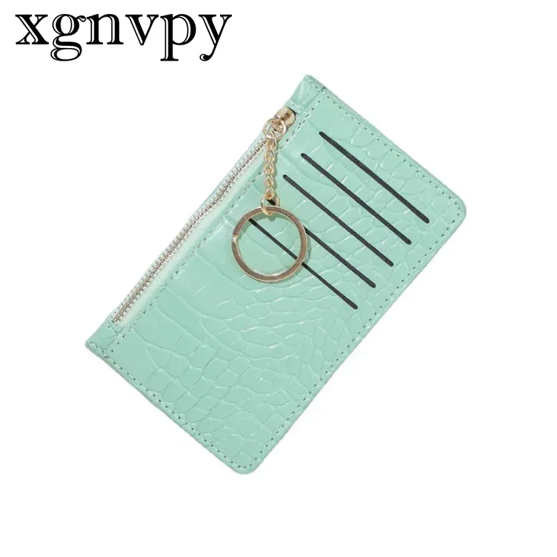 xgnvpy New Women's Card Holder Zipper Multi-Card Bag Lady's Portable Thin Wallet with Key Ring Coin Purse Organizer