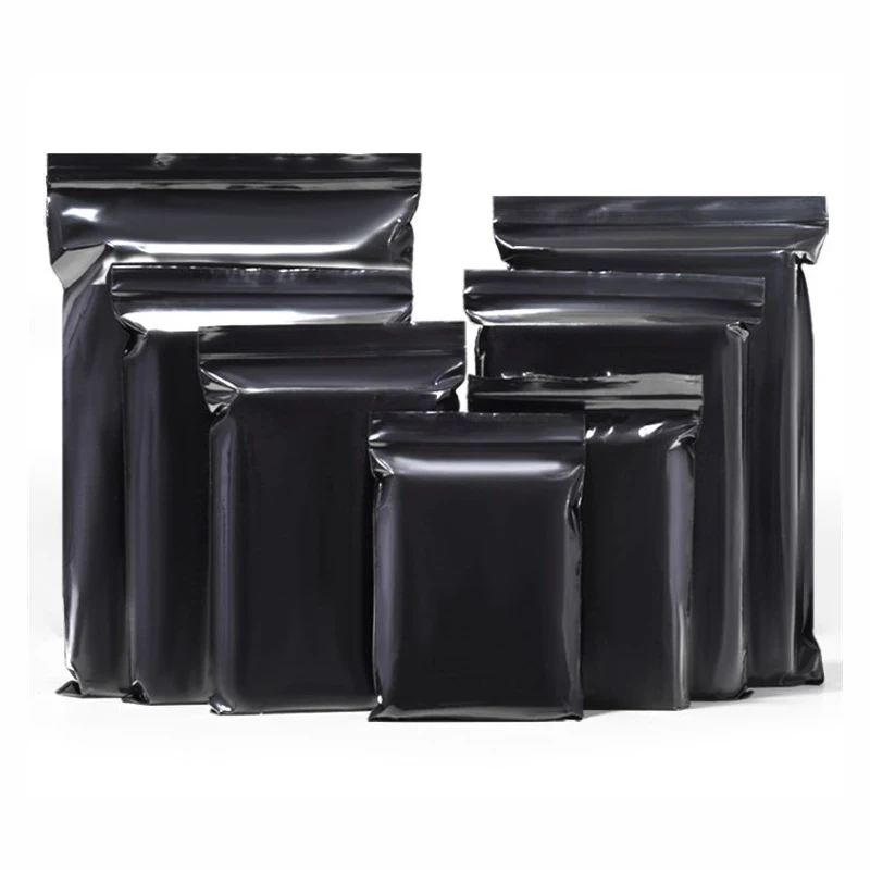 100pcs/lot Resealable Glossy Black Plastic Zip Lock Packaging Bags PE Flat Pouches Gifts Cookies Food Storage Mini Sachets Bag