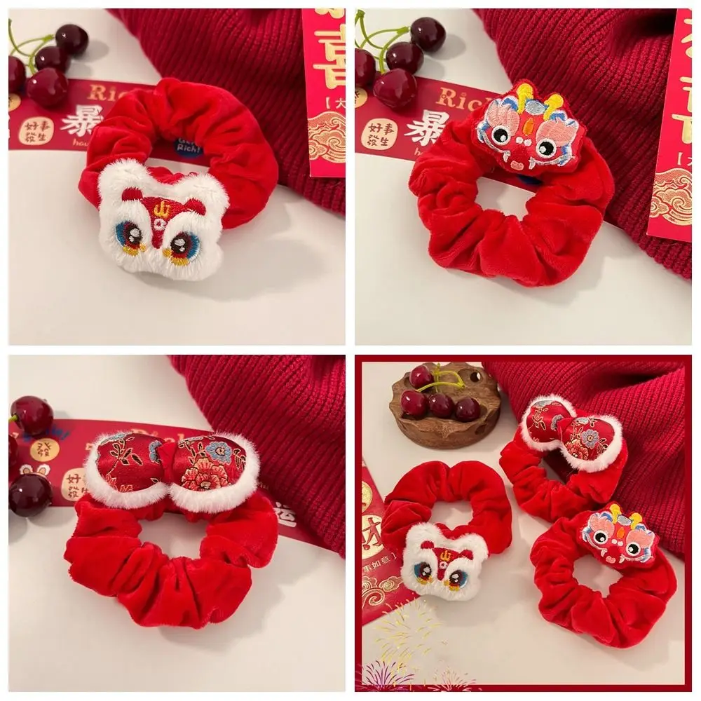 

Cute Red Hair Rope New Year Elastic Hair Band Plush Lion Dance New Year Children Headwear Dragon New Year Decor Children's
