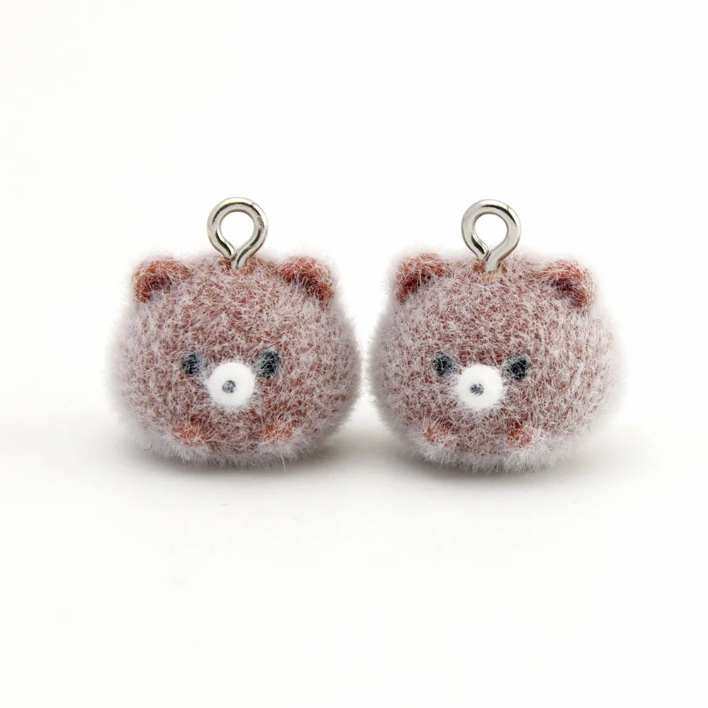 20Pcs 3D Flocking Cute Bear Resin Charms Plush Cartoon Animal Pendant For Earrings Phone Bags Keychains Diy Jewelry Make