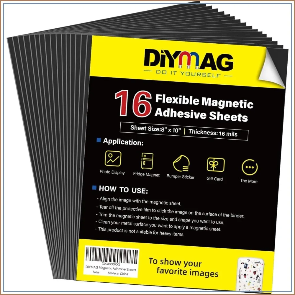 16 Pack Magnetic Adhesive Sheets 8x10 Inch Flexible Magnet for Crafts Photos Die Storage Easy to Cut