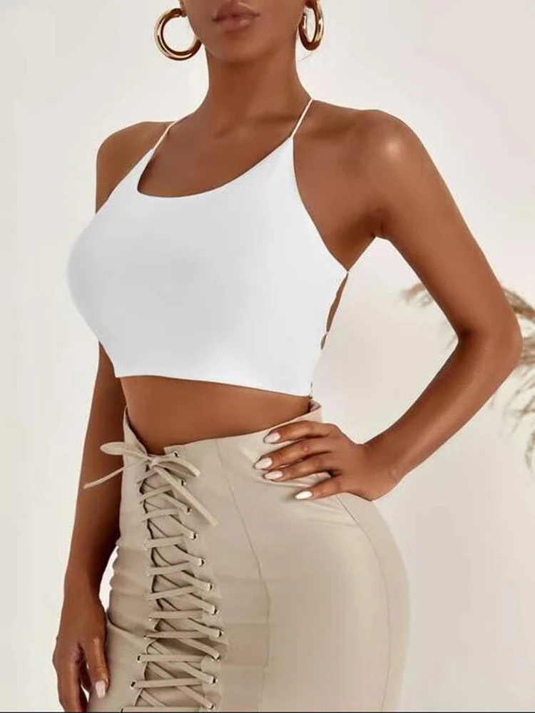 2022 Summer New SXY Backless Lace Up Crop Cami Top