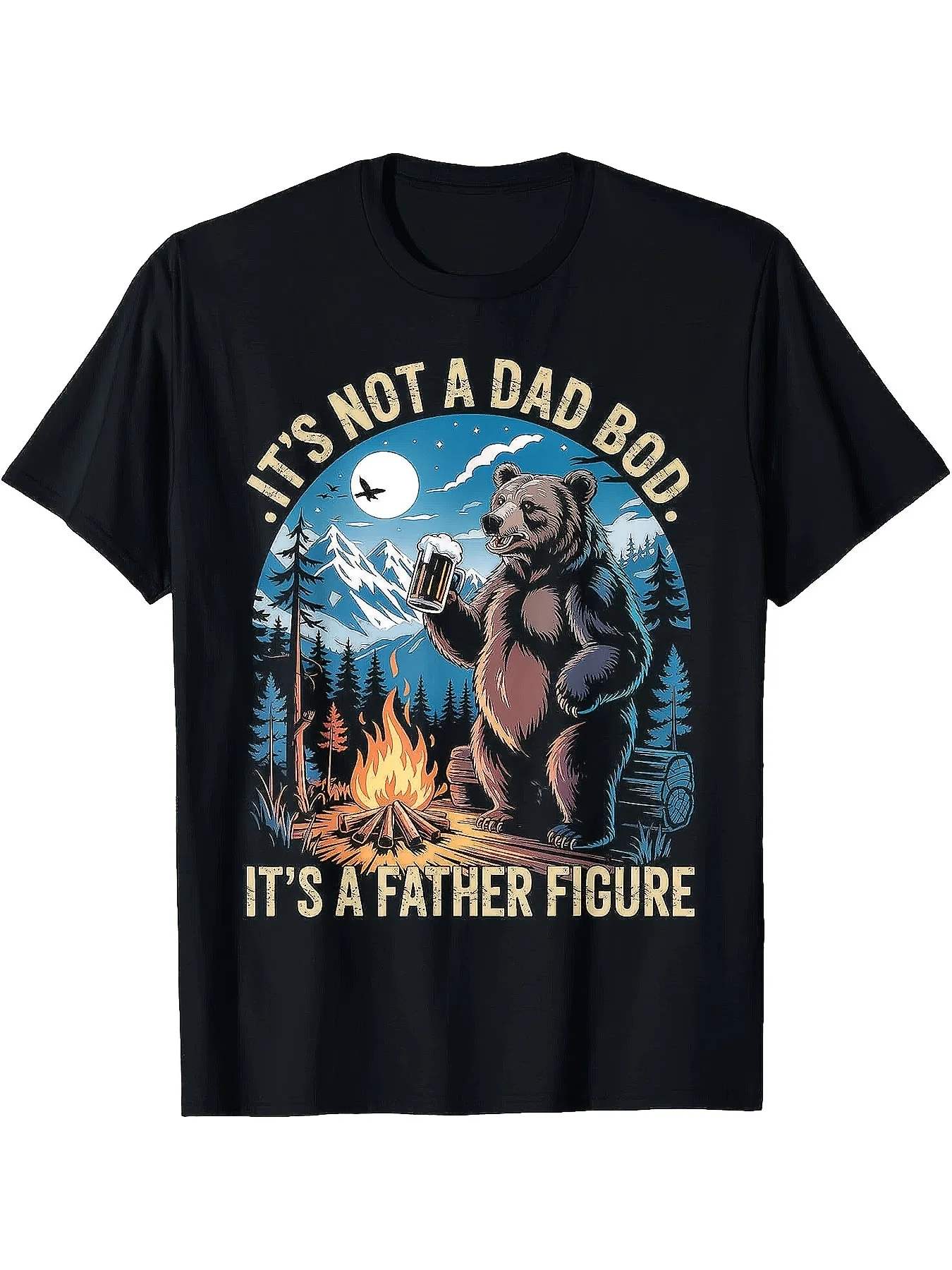 

Funny Father's Day T-Shirt - It's Not A Dad Bod It's A Father Figure Bear Campfire Graphic Tee, 220g Pure Cotton Unisex Streetwe