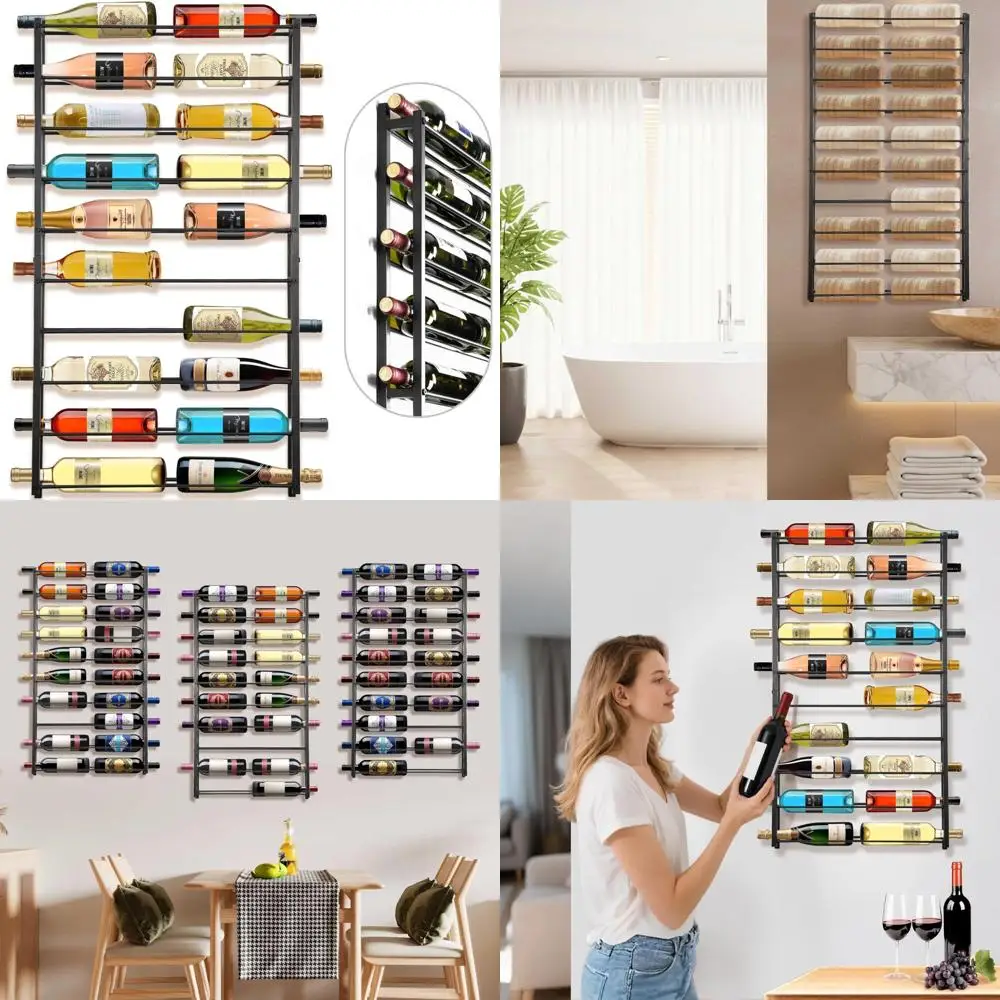 

20-Bottle Black Metal Wall-Mounted Wine Rack: Storage Organizer and Display Holder