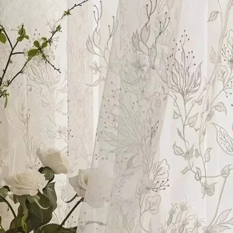 White Embroidered Flower Jacquard Curtain Living Room Bedroom Balcony Customized Window Screen Float Window Finished Product