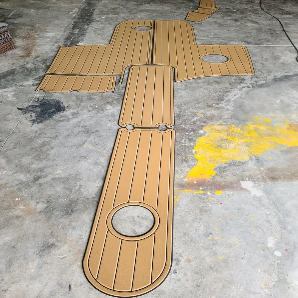 2013 Rinker br Schwimm plattform Cockpit Pad Boot Eva Schaum Teak Deck Boden matte Seadek Marine mat Stil selbst klebend