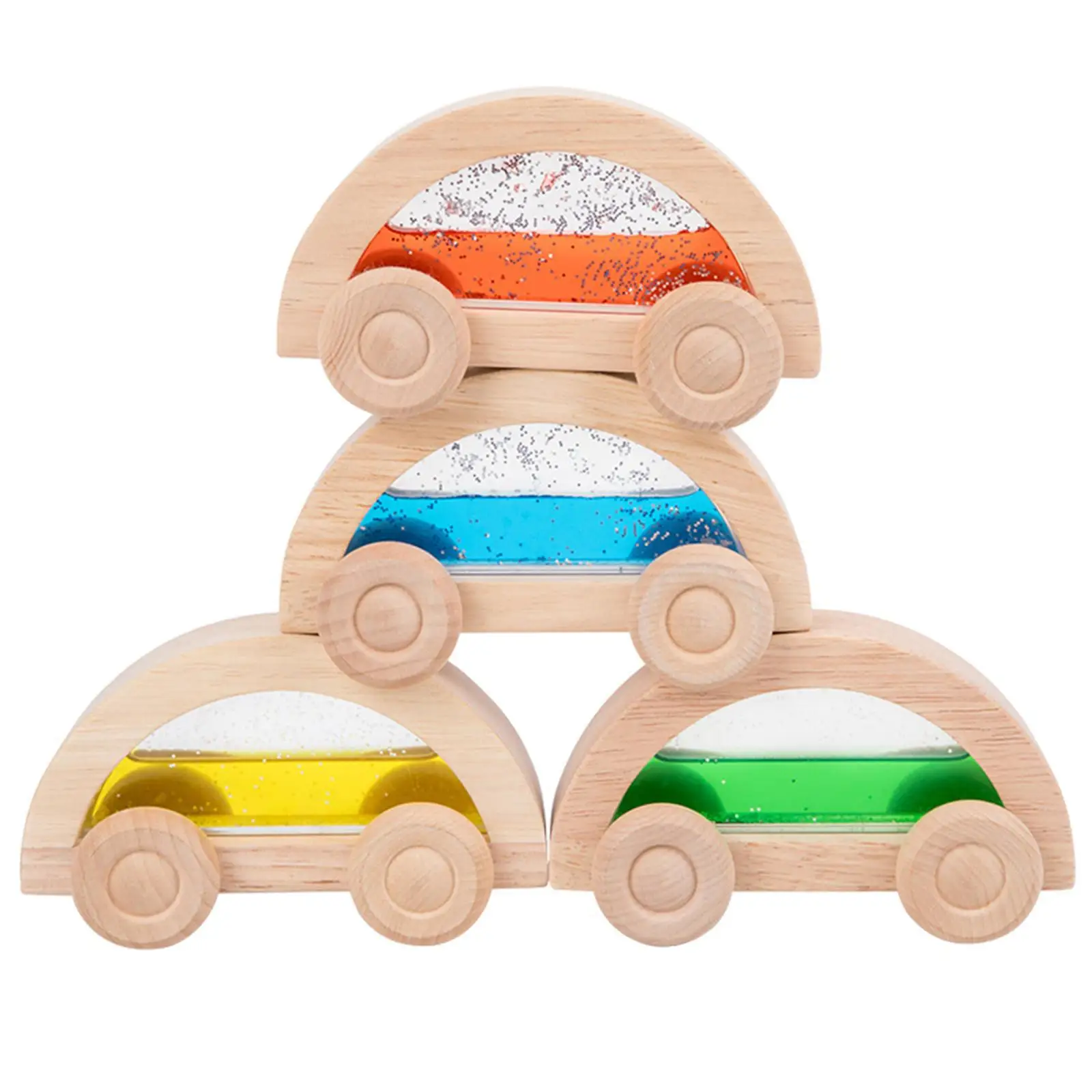 Jouets à pousser en bois pour bébé, voiture en bois, ensemble de véhicules en bois, jeu de voiture coloré, fête alth, éducation précoce, 4 pièces