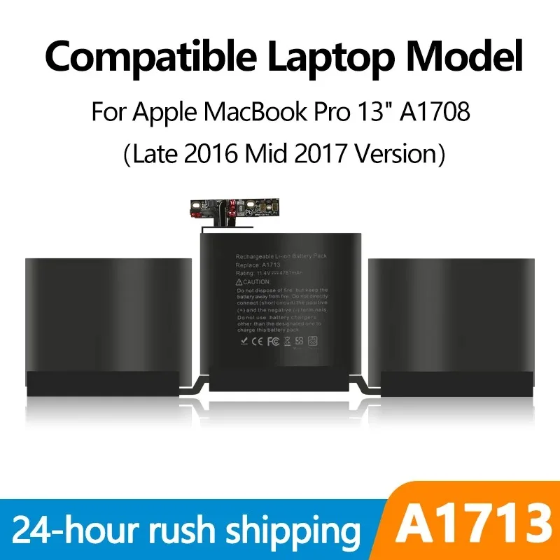 Nobi A1713 Laptop Battery for Apple MacBook Pro 13" A1708 2016 2017 EMC 2978 3164 020-00946 MLL42LL Batteria AKKU 4781mAh