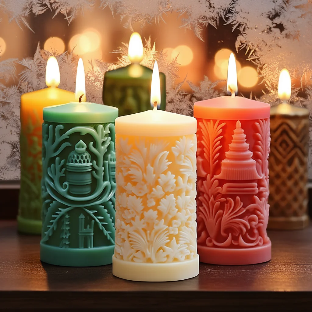 

Christmas Scented Silicone Mold Candle Making Supplies DIY Handmade Home Gift Cylindrical Diffuser Stone Soap Molds for Candles