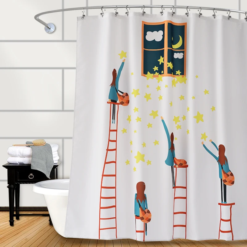 Modern Simple Shower Curtain Waterproof Extra Long Shower Bath Curtain Rings Fabric Rideaux De Douche Home Accessories Supplies