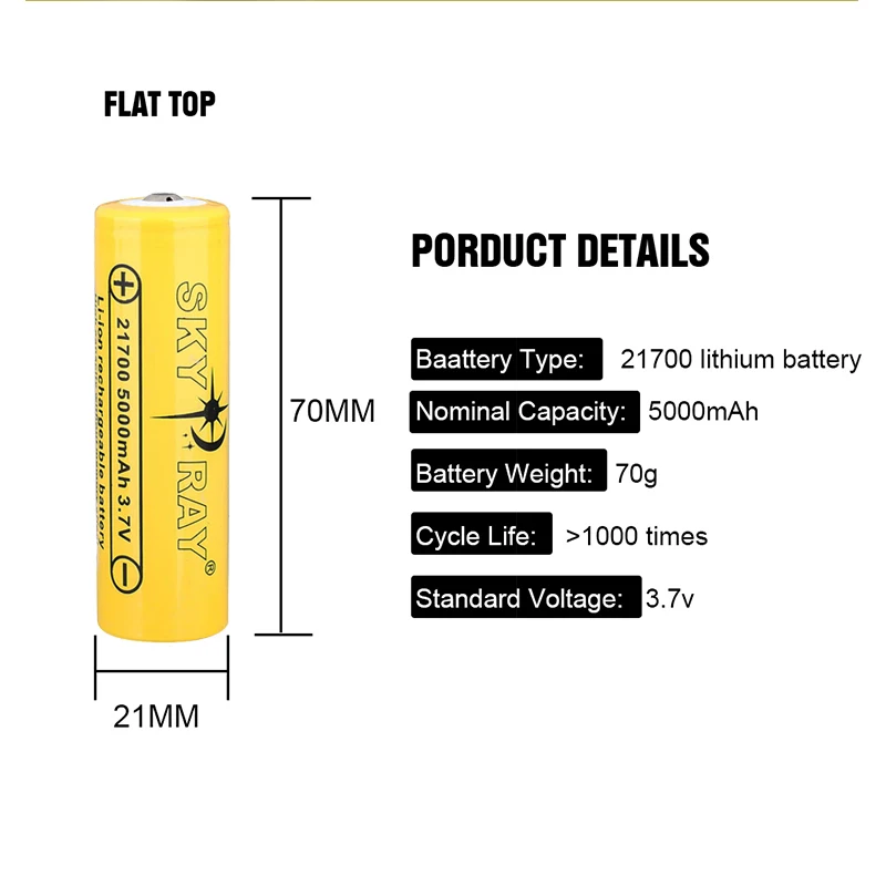 Akumulator 21700 o pojemności 5000mAh akumulator litowo-jonowy 3.7V wysokie rozładowanie do E-narzędzia/latarki/UAV