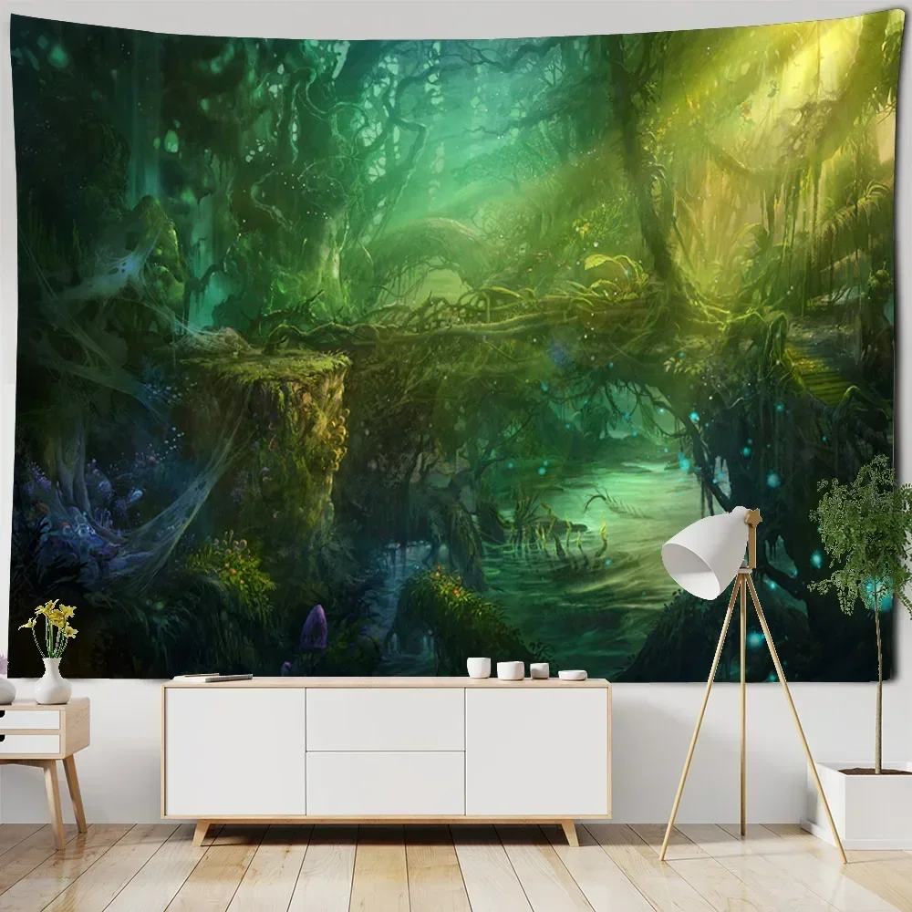 Dream Forest Tapestry Tree of Life Wall Hanging Landscape Home Wall Decoration Bohemian Kawaii Aesthetic Art Decoration