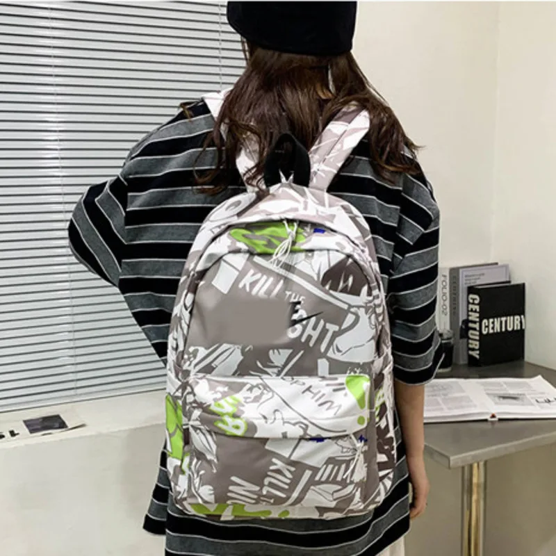 

Kawaii Nylon Female Graffiti Print Men Bags Fashion Waterproof Rucksack For Teen Girls School Bag Cute Student Travel Bookbags