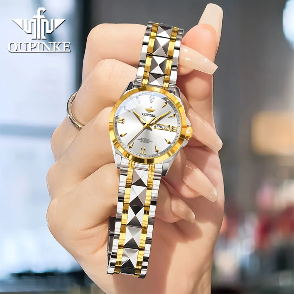 OUPINKE 3306 Women Watch Luxury Brand Fully Automatic Mechanical Watch Waterproof Calendar Sapphire Mirror Women Bracelet Set