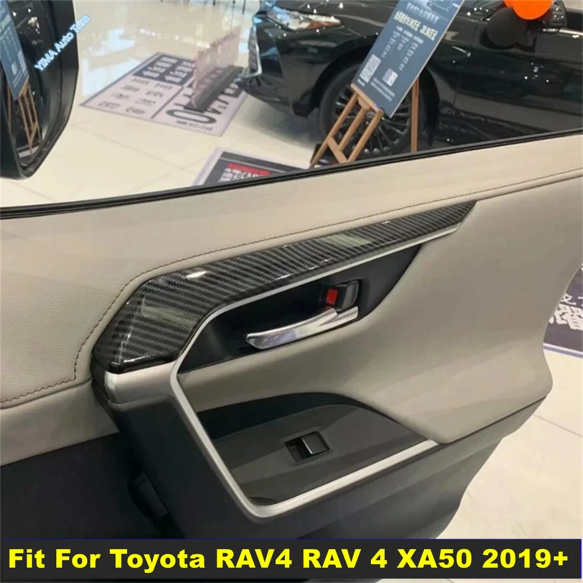 

Carbon Fiber Auto Styling Door Armrest Handle Frame Strip Trim Cover For Toyota RAV4 RAV 4 XA50 2019 - 2024 nterior Accessories