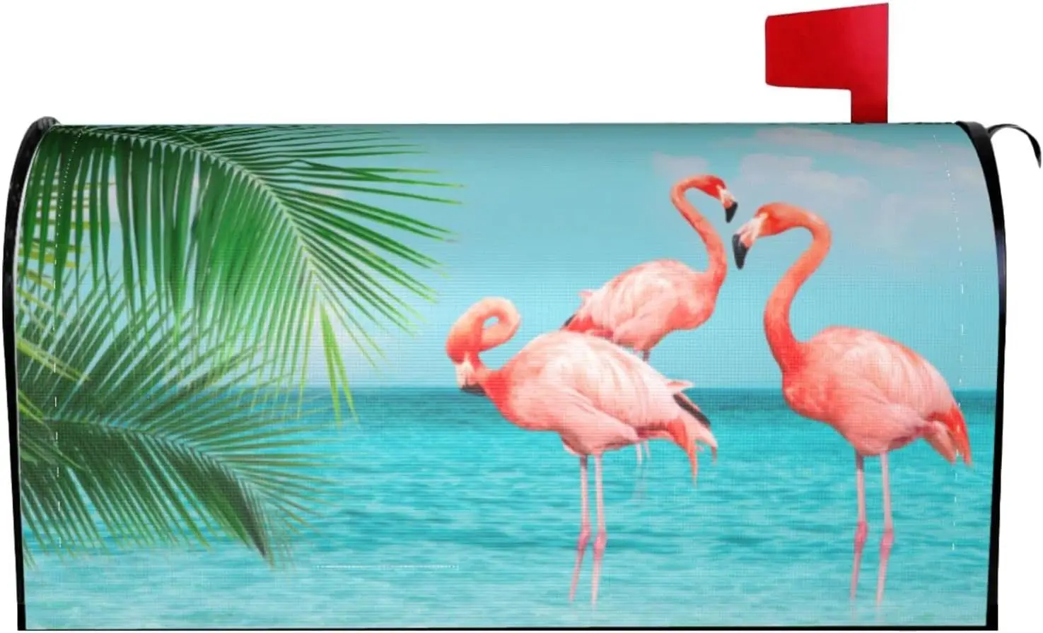 Flamingos Standing In Clear Blue Sea Mailbox Covers Magnetic Waterproof Summer Theme Mail Cover Letter Post Box Wraps Yard Decor