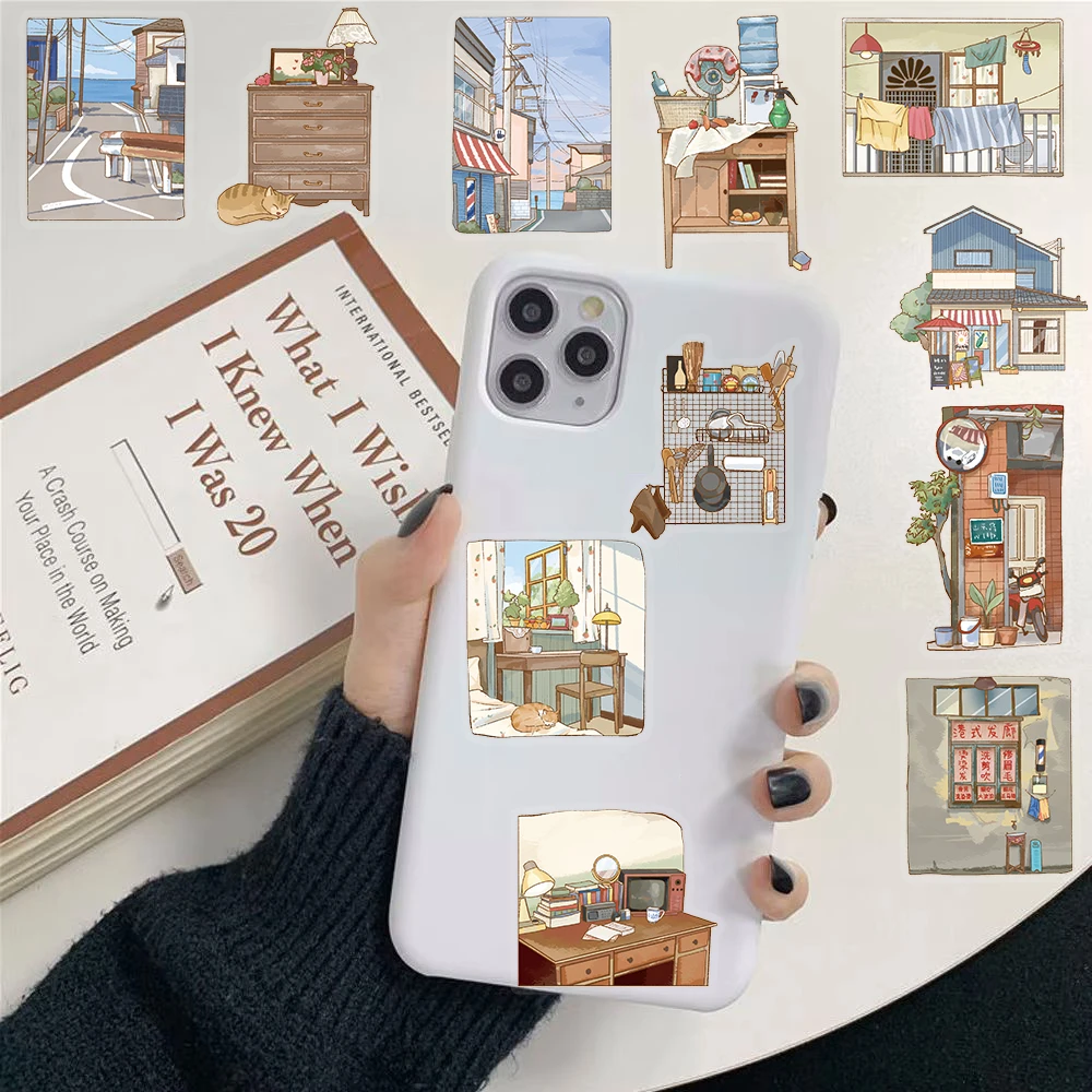 

50/100 шт., наклейка с домиками аллиев, пейзаж, водонепроницаемая, украшение для дома, ноутбук, чемодан, Harajuku, наклейка для ноутбука