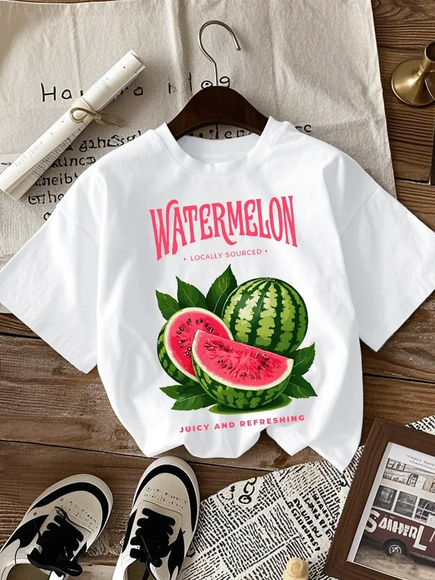 Watermelon Local Source Juicy Refreshing Printed Women's Round Neck Tshirt Street Fashion Casual Hip Hop T-shirt Graphic Tshirts