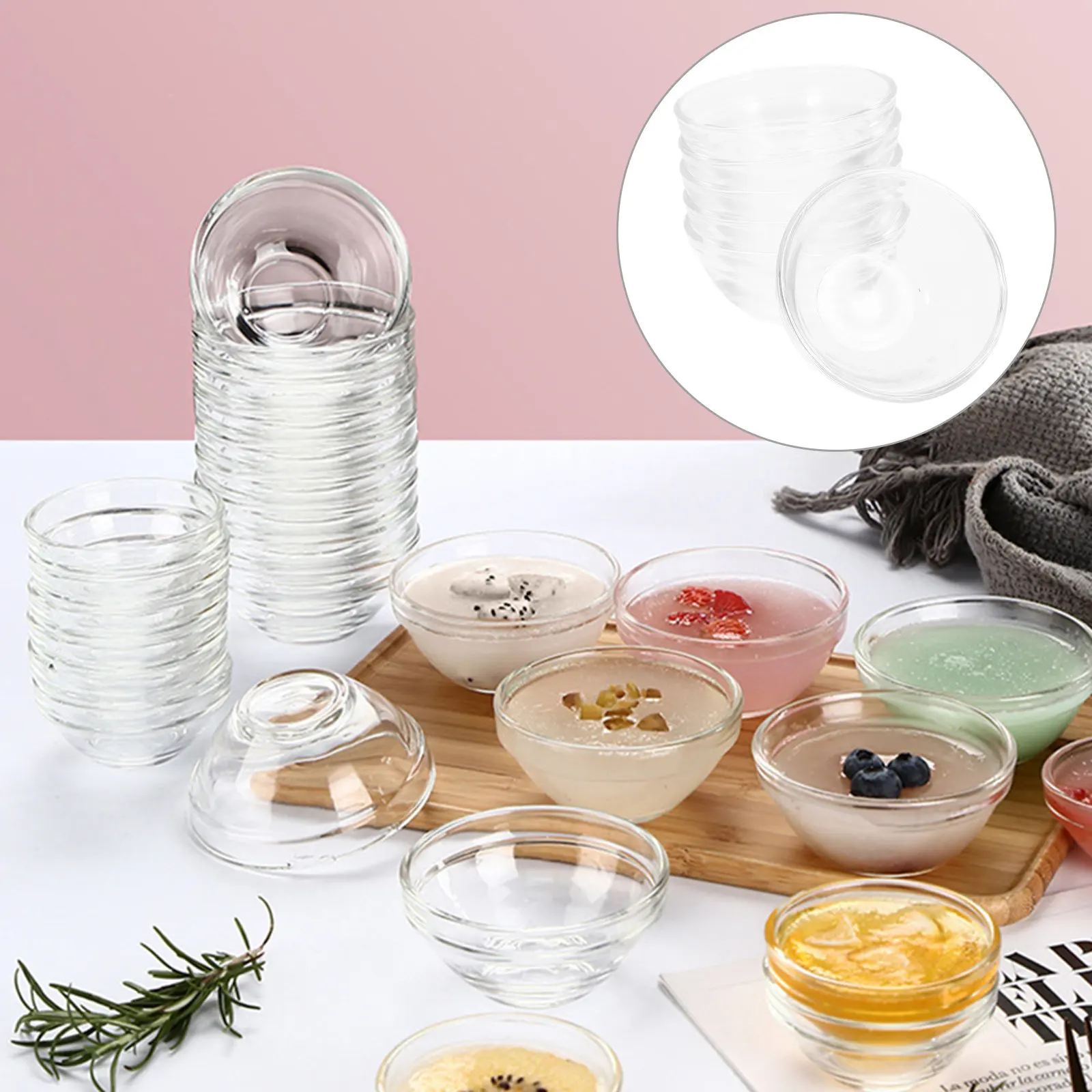 6Pcs Clear Glass Pudding Bowls Thickened Stackable Heat Resistant Fridge Microwave Safe Dessert Jelly Rice Noodle Food