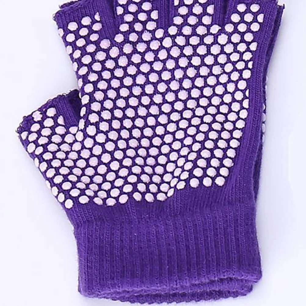 

Non-Slip Yoga Gloves Knit Workout Cotton Purple Fingerless Half Knitted Half-finger