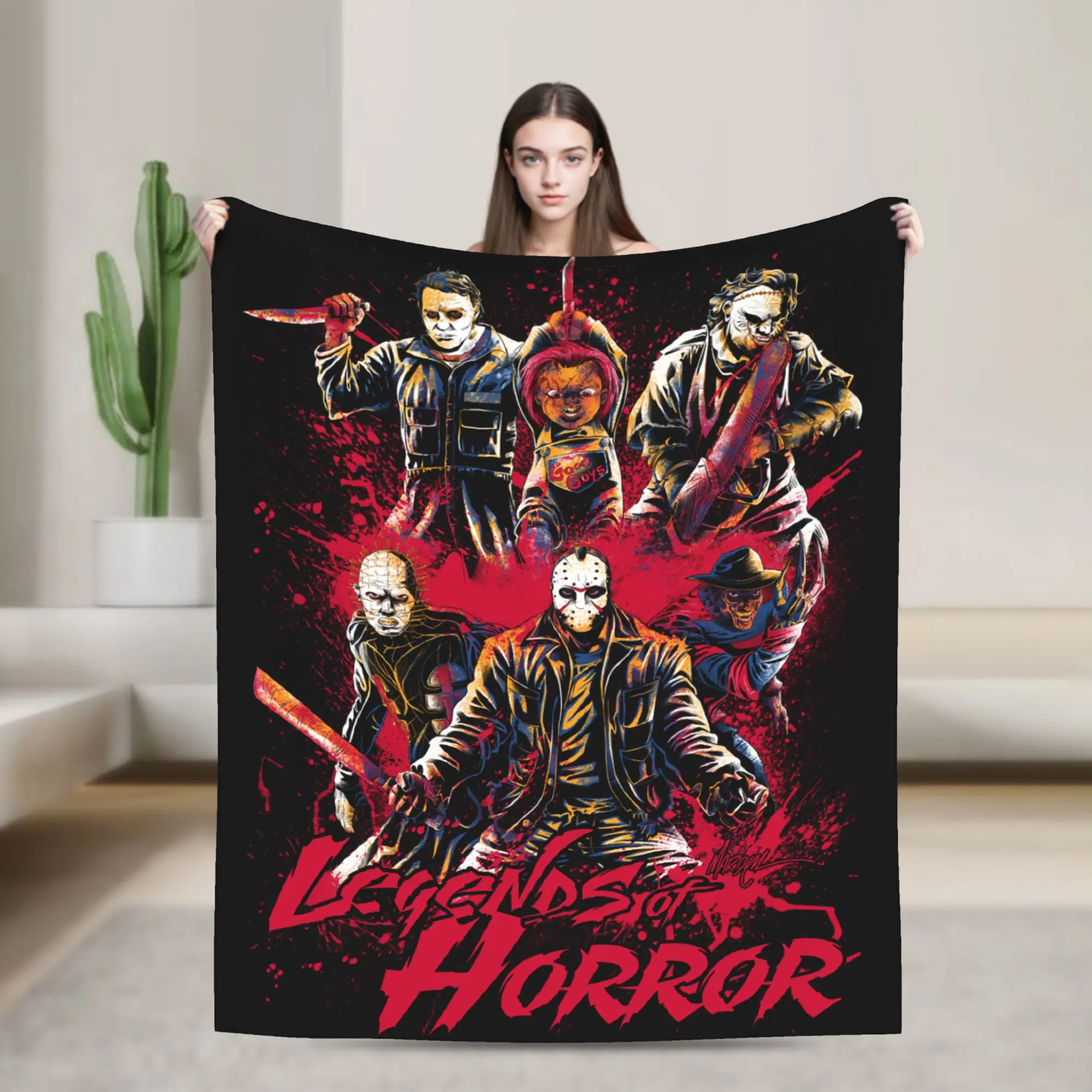 Halloween Movie Horror Chuckys Michael Myers Knitted Blanket Velvet  Lightweight Thin Throw Blanket for Bedroom Sofa Bed Rug