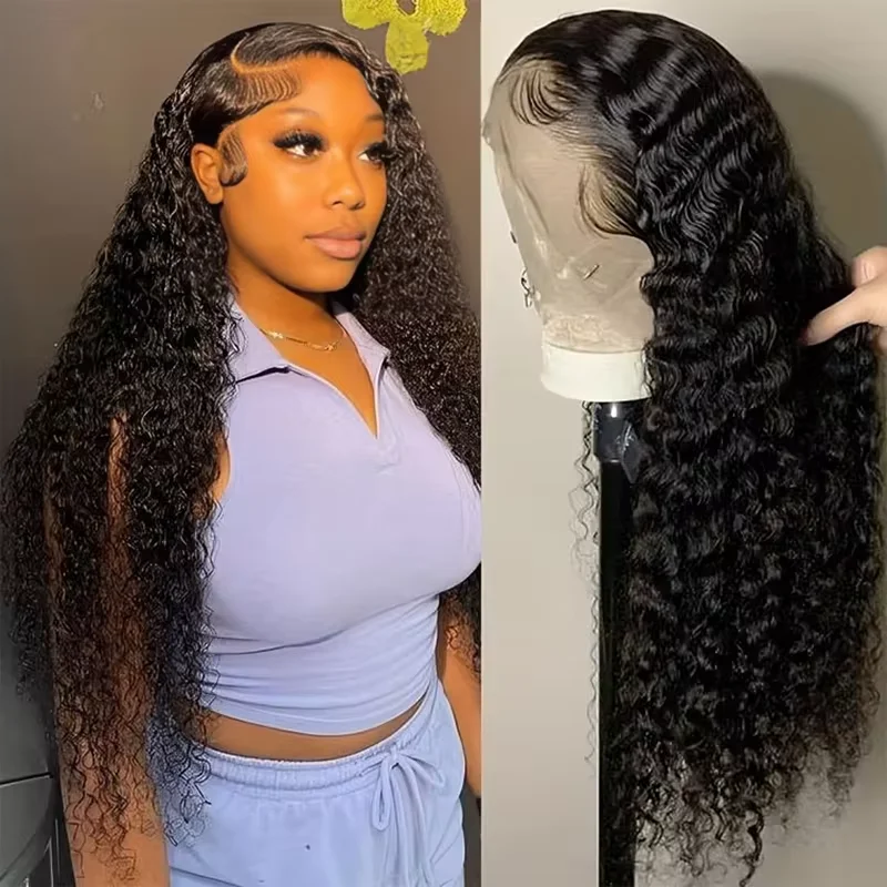 Curly 13x4 13x6 HD Transparent Lace Front Human Hair Wigs Brazilian 28 30 Inch Deep Wave Lace Frontal Wig For Women