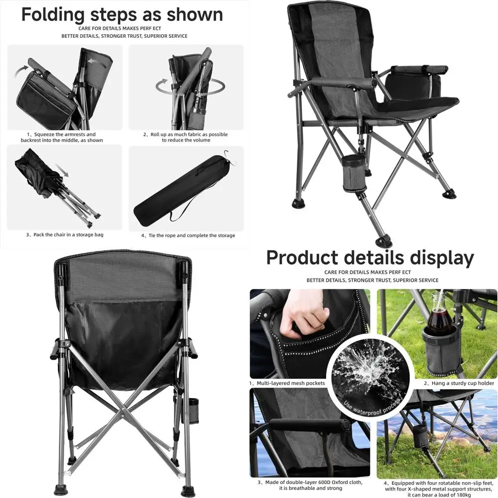 

Collapsible Camping Chair with Cup Holder, 400 lbs Capacity, Portable for Outdoors, Picnic, Travel, Grey