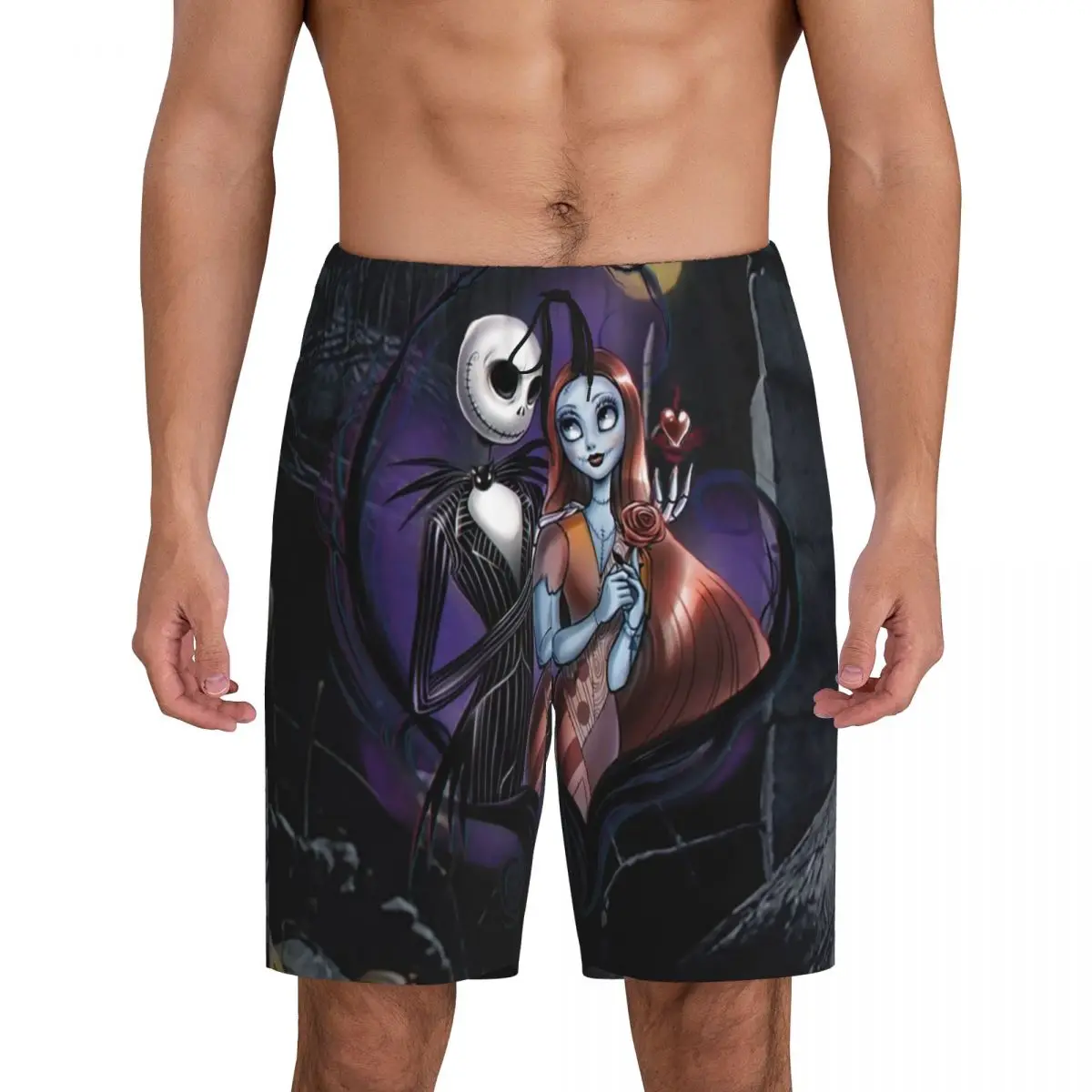 

Custom Print Men's Jack Sally Skull Halloween Pajama Shorts Nightmare Before Christmas Sleep Pjs Sleepwear Bottoms with Pockets