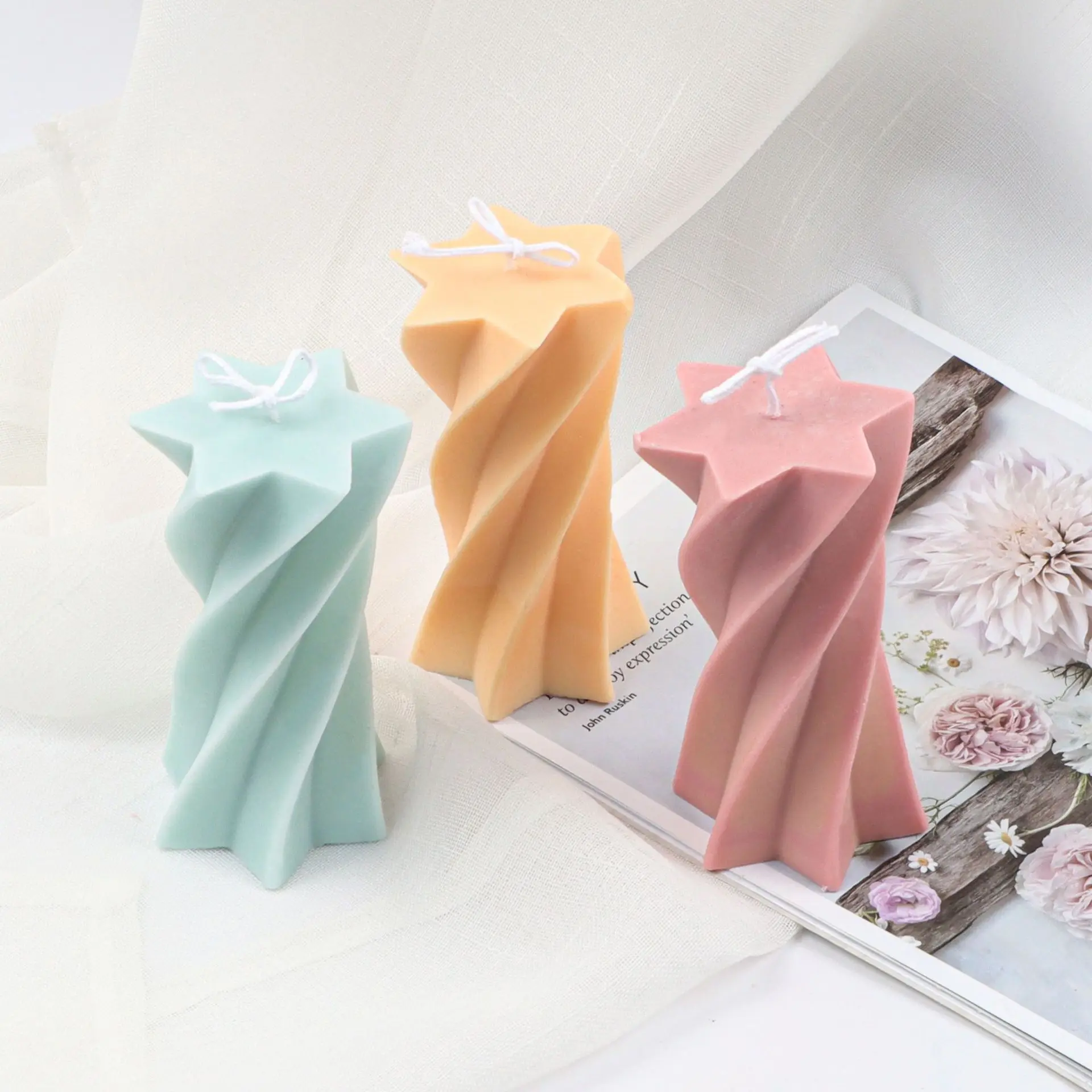 Six-pointed Star Candle Molds Special-shaped torsion column Twirl Spiral Step Silicone Mould Geometric Abstract Decorative Gift