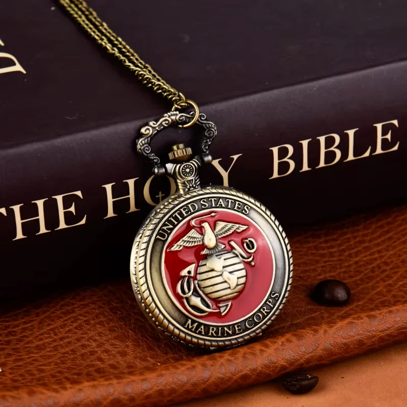 Large Bronze Earth and Eagle Pocket Watch Red glue Eagle Pocket Watch Necklace Pendant Watch Quartz watch