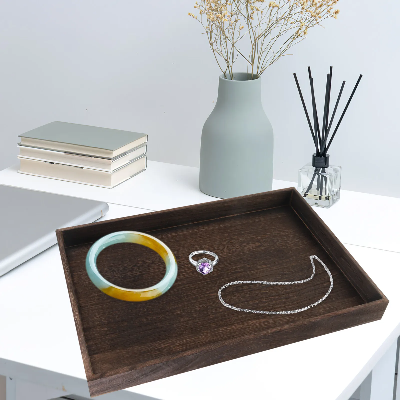 

Деревянный поднос для украшений в деревенском стиле, декоративная тарелка для мелочей, тонкая работа, органайзер для хранения ювелирных изделий, поднос для дома, спальни, туалетного столика