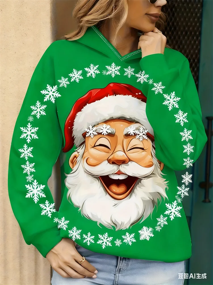 عيد الميلاد هوديس سانتا كلوز ثلاثية الأبعاد المطبوعة النساء الشارع الشهير الخريف الشتاء قمصان سويت شيرت بقلنسوة كم طويل البلوفرات الملابس النسائية #4