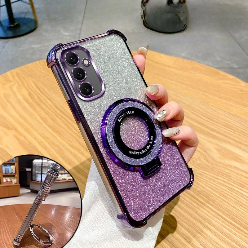 Luxury with bracket Glitter Case For Samsung Galaxy A06 A05 A05S A14 A15 A16 A25 A26 A56 A34 A35 A36