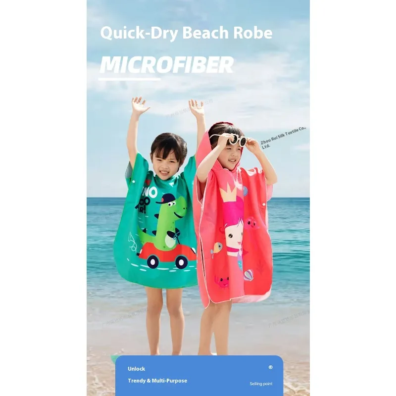 ‌ Robe de natação de verão com capuz, toalha de natação de secagem rápida, capa para crianças pequenas, tamanho jovem, praia, piscina, poncho de banho estampado, bolsos com cuidado