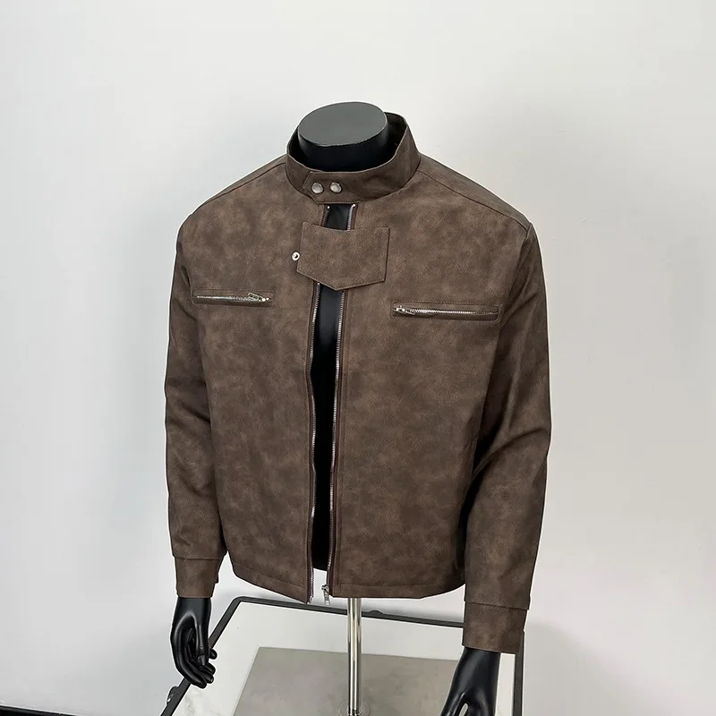 Ретро американский повседневный коричневый кожаный джет, мужское байкерское пальто с подкладкой и воротником-стойкой, молодежное зимнее пальто Vitali Sle