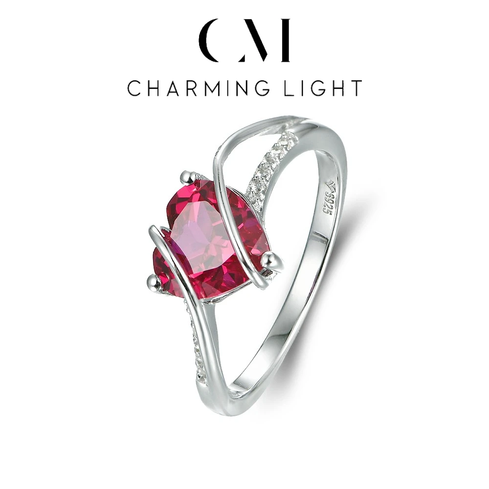 

CHARMING Fashion 2.5 CTW Heart Shape Ruby Ring 925 Sterling Silver Love Ring for Women Romantic Engagement Jewelry Gift Hot Sale