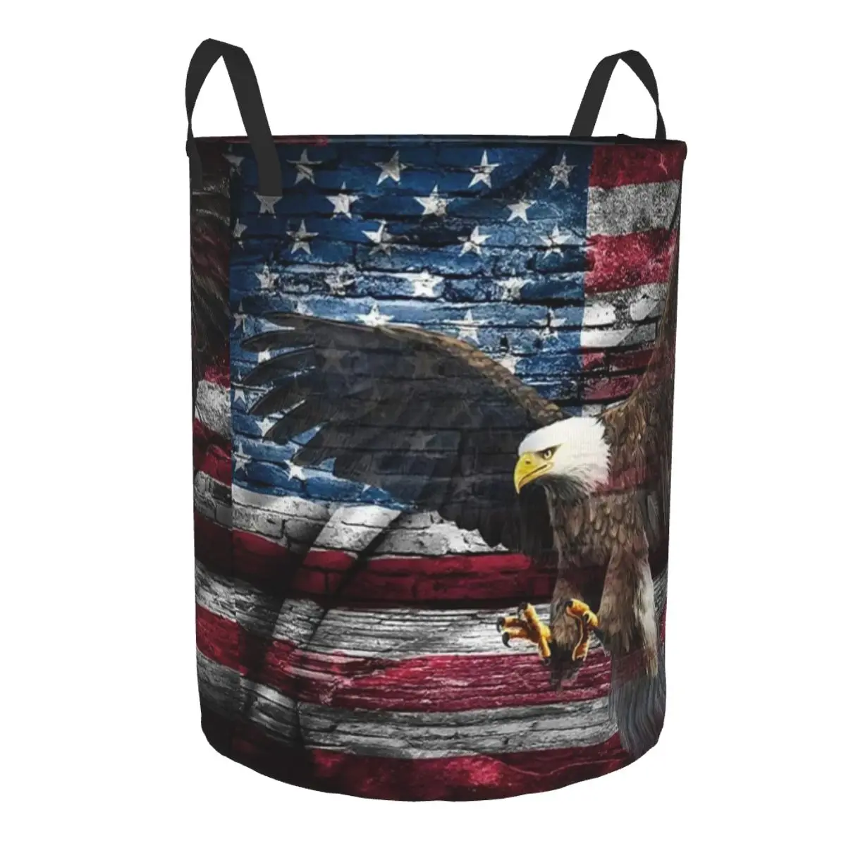 Eagle With American Flag Laundry Basket Collapsible USA Patriotic Clothes Toy Hamper Storage Bin for Kids Nursery