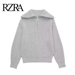 RZRA maglione originale 2024 autunno nuove donne stile classico scollo a cerniera manica lunga tutto-fiammifero pullover lavorato a maglia tinta unita