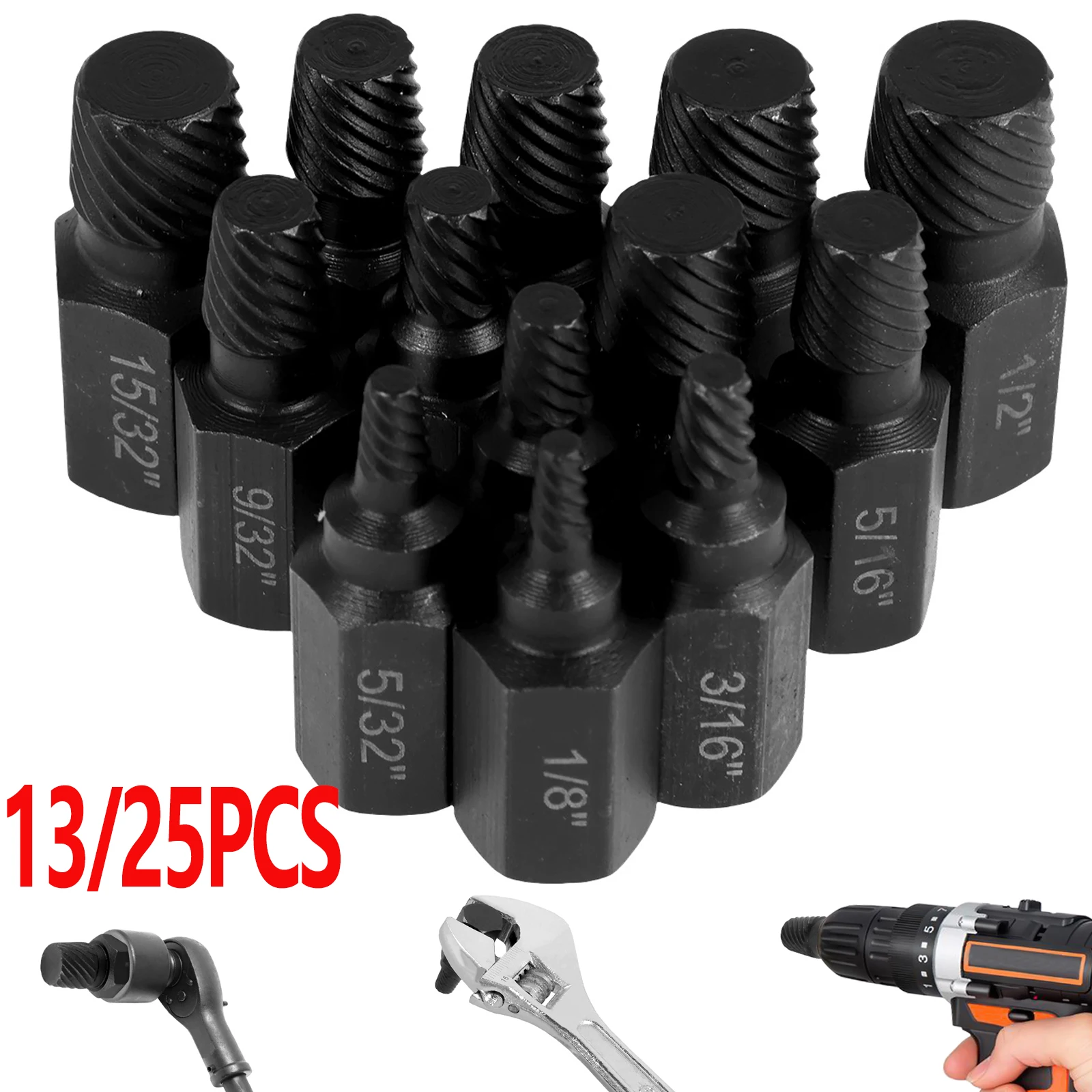 13/25 PCS Hex Head Screw Extractor Set Professional Broken Screw Remover Kit Easy Out Bolt Nut Extractor Multi-Spline Bolt Screw