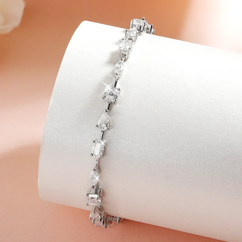 Smyoue 18K Gold Plated All Moissanite Tennis Bracelets for Women Luxury S925 Sterling Silver Jewelry Full Diamond Bracelets