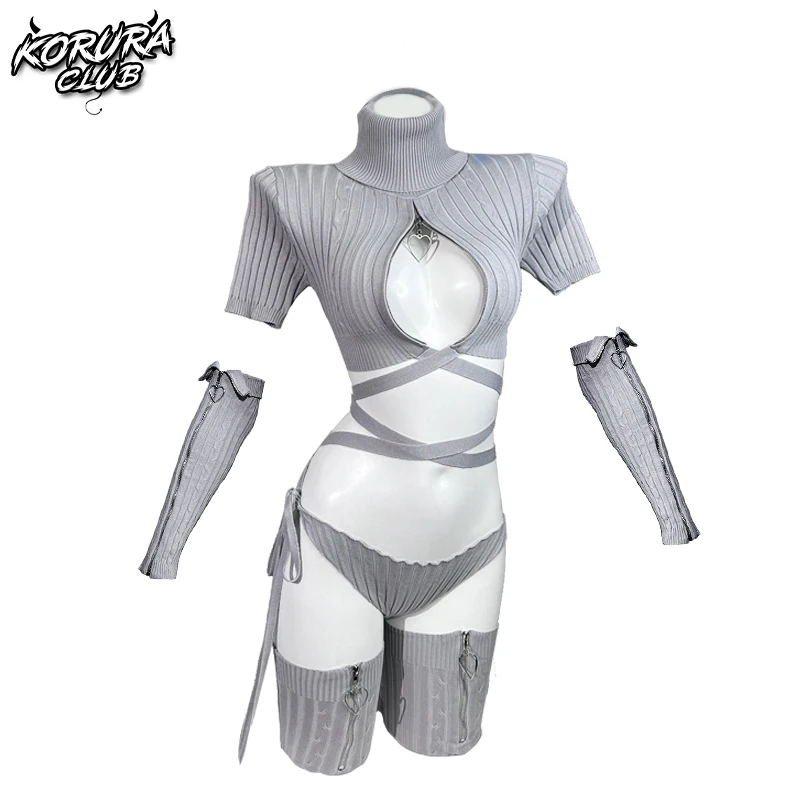 KORURACLUB أنثى لينة محبوك أعلى الحب مشبك الجنس نداء grayc الملابس الداخلية الأبيض تأثيري حلي الملابس الداخلية (4 قطع مجموعة)