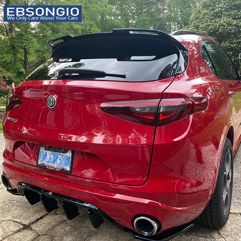 For Alfa Romeo Stelvio Rear Spoiler ABS Plastic Carbon Fiber Look Hatchback Roof Rear Wing Body Kit Accessories 2017-2022