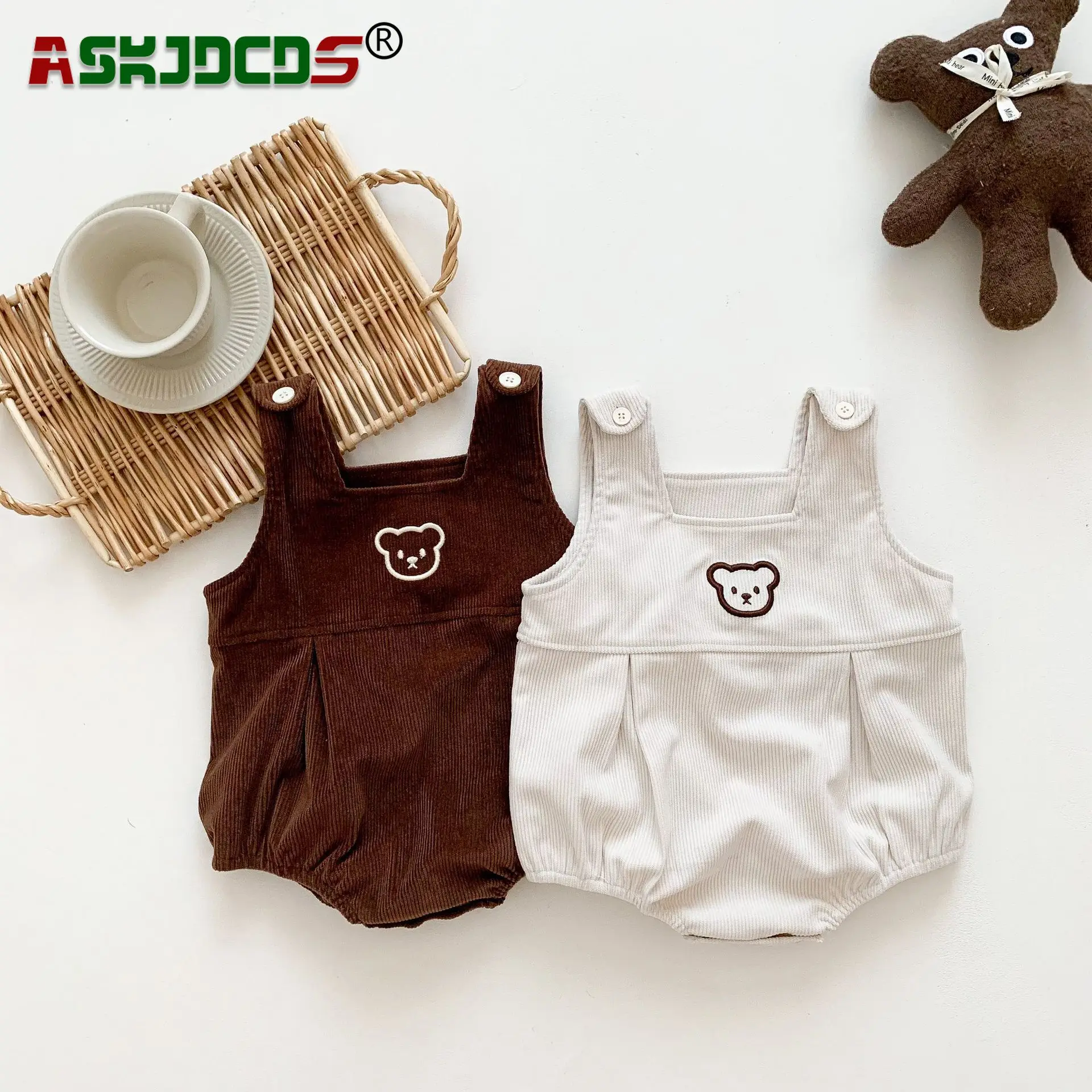 

Infant Newborn Clothing 2023 Aututmn Kids Baby Girls Boys Full Sleeve Striped Top Shirts Sling Bear Corduroyoveralls Bodysuits