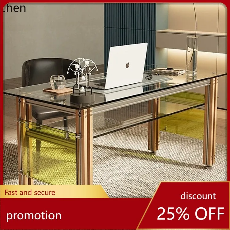 

CZ Aluminum Profile Creative Computer Desk Tempered Glass Home Aluminum Profile Study Office Desk Work Writing Desk