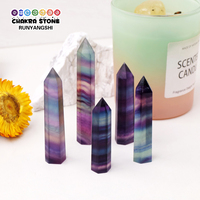 1PC Natural Crystal Rainbow Fluorite Point Reiki Healing Stone Hexagonal Prisms Obelisk Wand Tower Energy Meditation