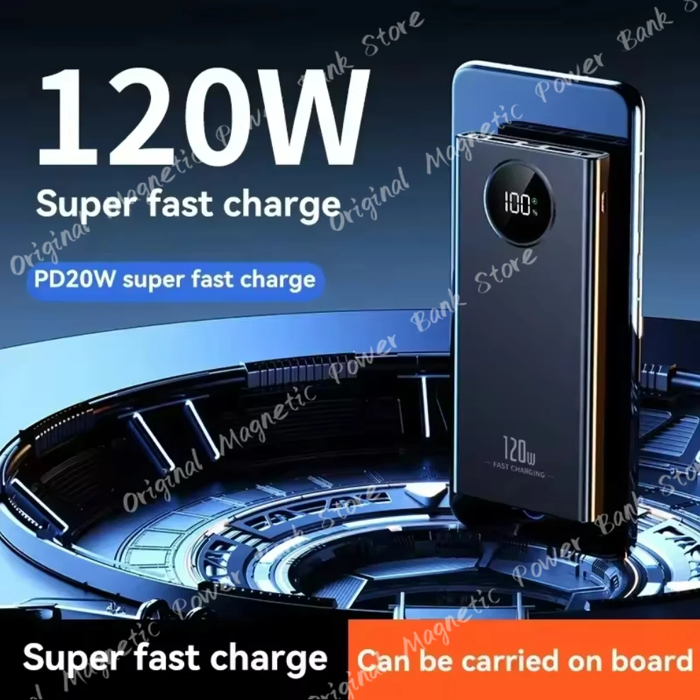 120W Super Fast Charging 50000mAh High Capacity Power Bank Thin Light Digital Display Power Bank For iPhone Samsung Xiaomi 2025