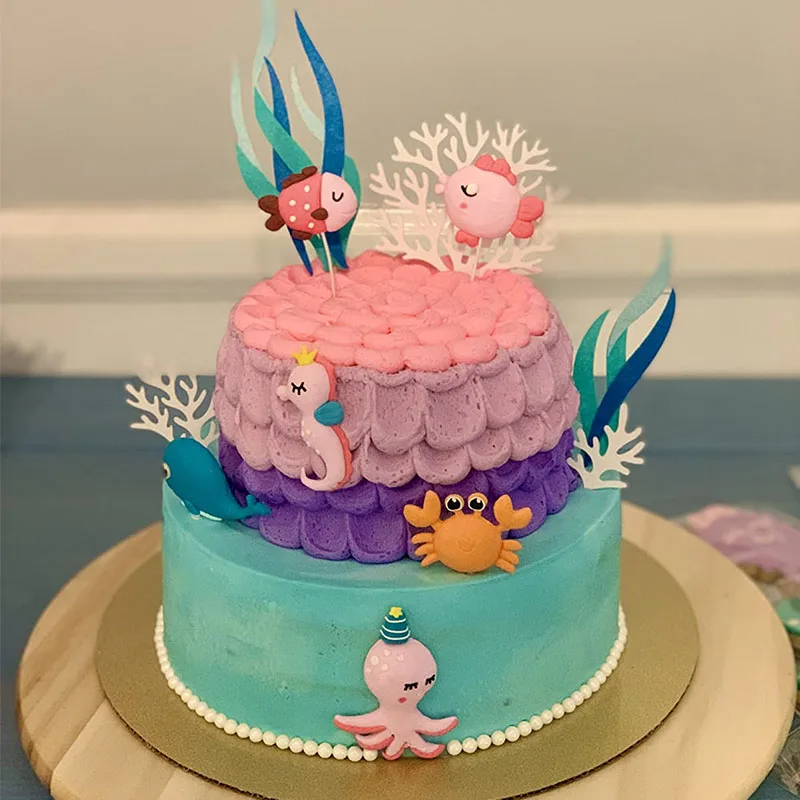 Geburtstagstorte Dekor Meerjungfrau Seestern Muschel Kuchen Topper Fisch Topper unter dem Meer Kuchen Topper Ozean Thema Geburtstag Party Supplies – Detail 3