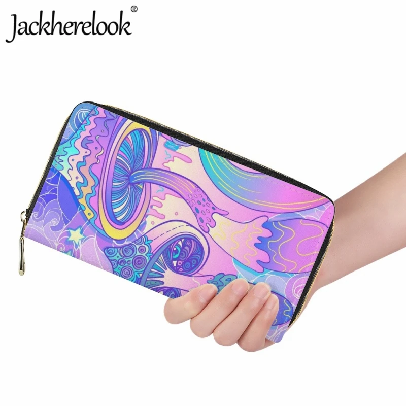 Jackherelook Trendy New Ladies Wallet Neon Psychedelic Mushroom Print Wallet Fashion Teen Girls Leather Long Purse Card Holder