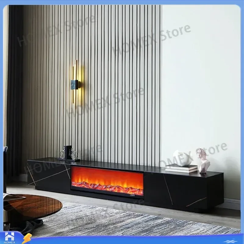 Luxury Electric Fireplace TV Stand with Simulated Flame Modern European Style Media Console Cabinet Home Furniture Living
