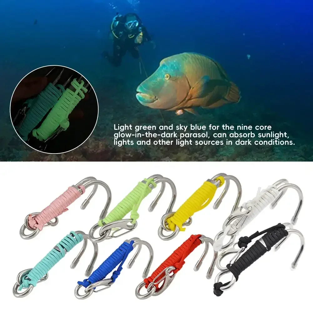 

Scuba Diving Double Dual Stainless Steel Reef Drift Hook with Line and clips Hook for Current Dive Underwater